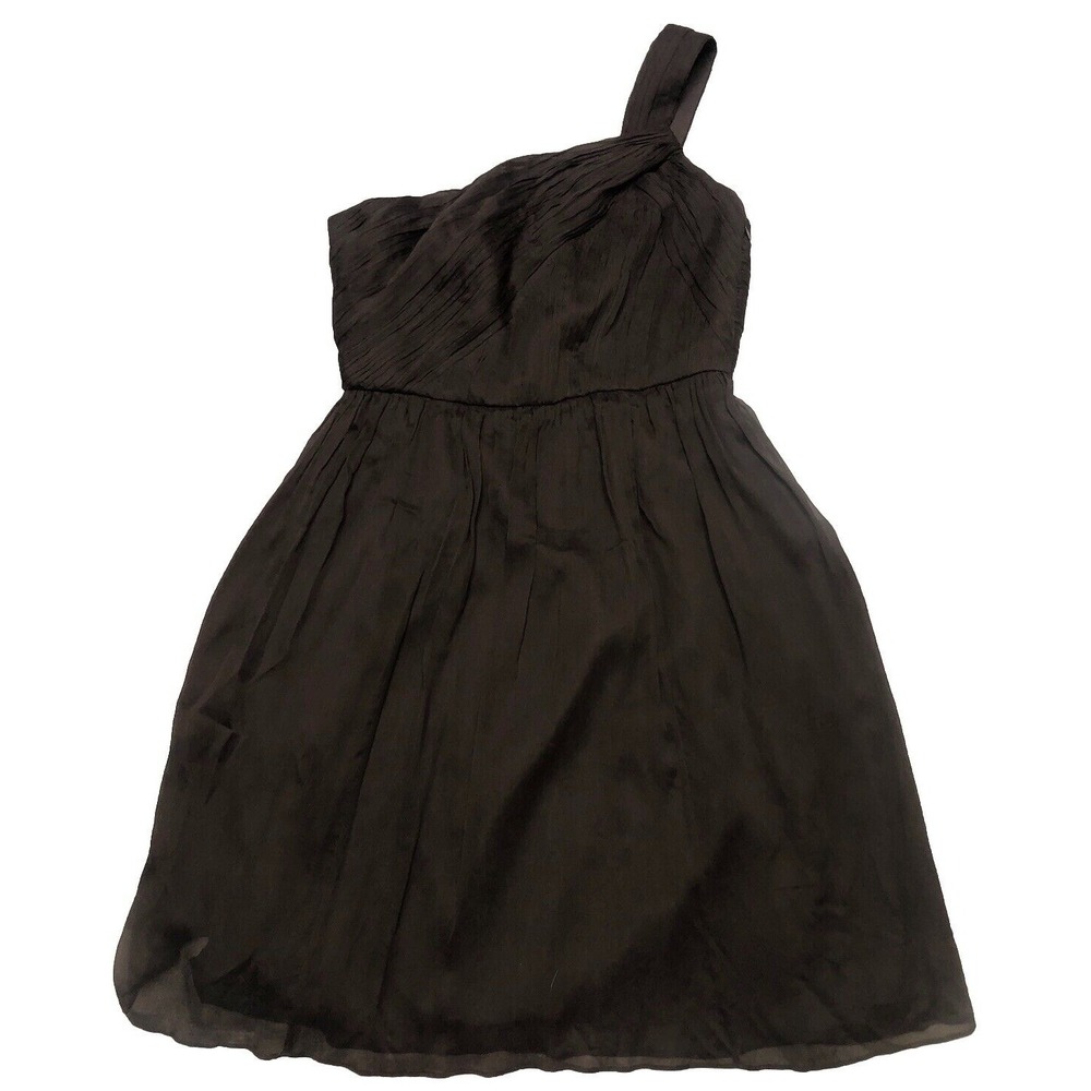 J Crew Dress 10 Brown One Shoulder Drape Silk Chiffon Cocktail Party Bridal